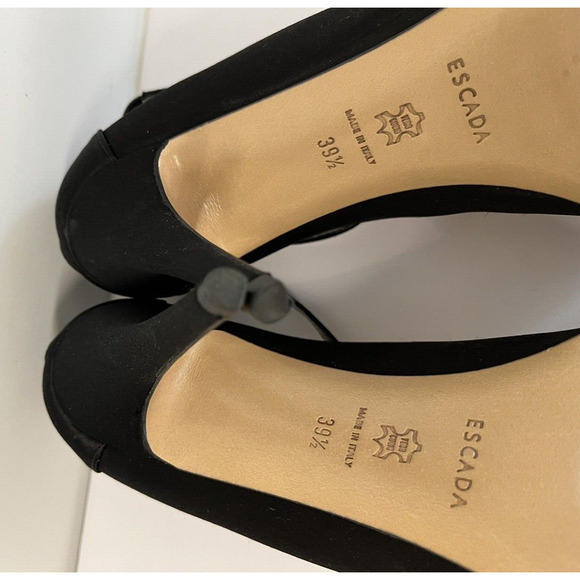 ESCADA Crystal Jeweled Satin T-Strap Heeled Shoes Size 39.5/9 US Peep Toe - Picture 9 of 13